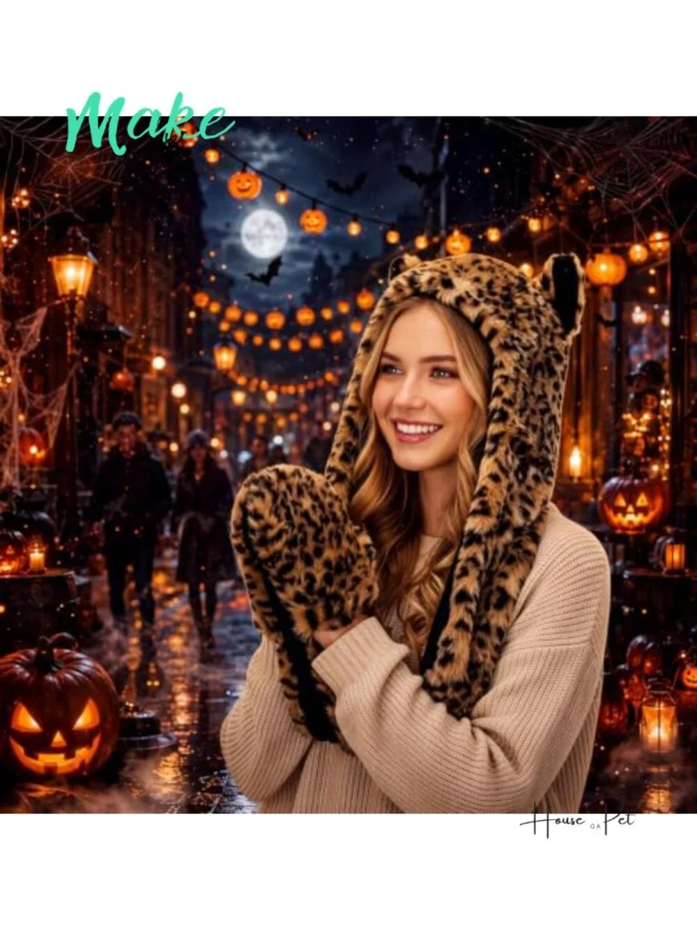 Faux Fur Animal Hood Paw Gloves 3-in-1 Cosplay Halloween Costume